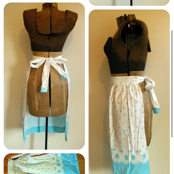 vintage floral skirt apron tie back pocket light blue housewife Vtg Baking Club - Picture 8 of 8
